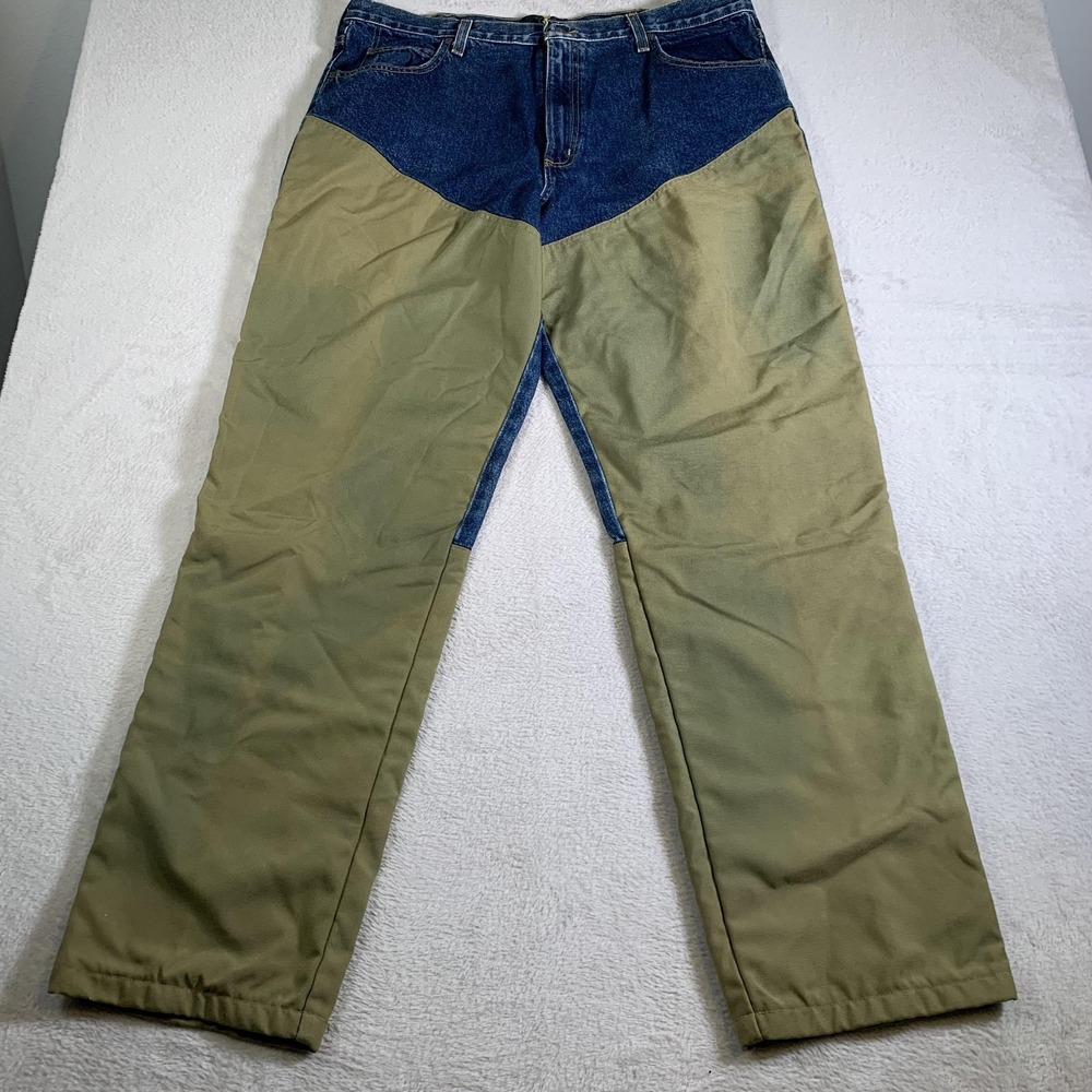 Vintage RedHead Field Pants Mens 40x35 Blue Denim Green Canvas Hunting Workwear